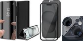 Hoesje geschikt voor iPhone 15 Plus - Privacy Screenprotector FullGuard & Camera Lens Screen Protector - Book Case Spiegel Zwart