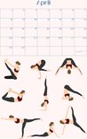 Kalender met 9 yoga poses in bordeaux en zwart sportkleding voor april.