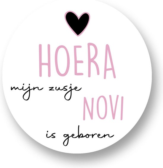 Foto: 20x sluitsticker hoera een zusje naam roze 40 mm geboorte sticker sluitzegel sticker geboortekaart meisje baby nieuws trakteren broer zus basisschool kinderdagverblijf glossy sluitzegel wensetiket