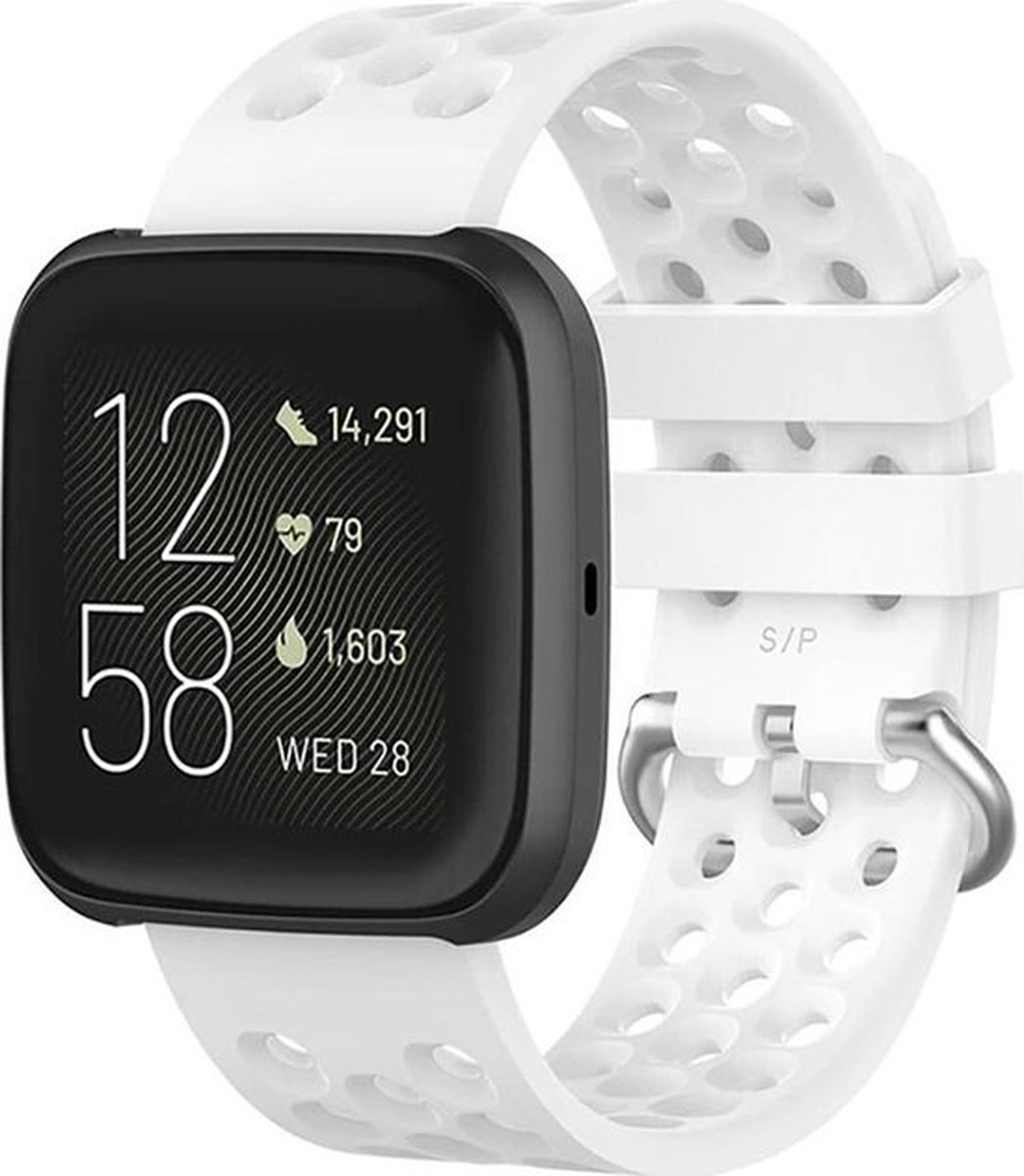 Shop4 - Geschikt voor Fitbit Versa Bandje - Siliconen Gaatjes Wit