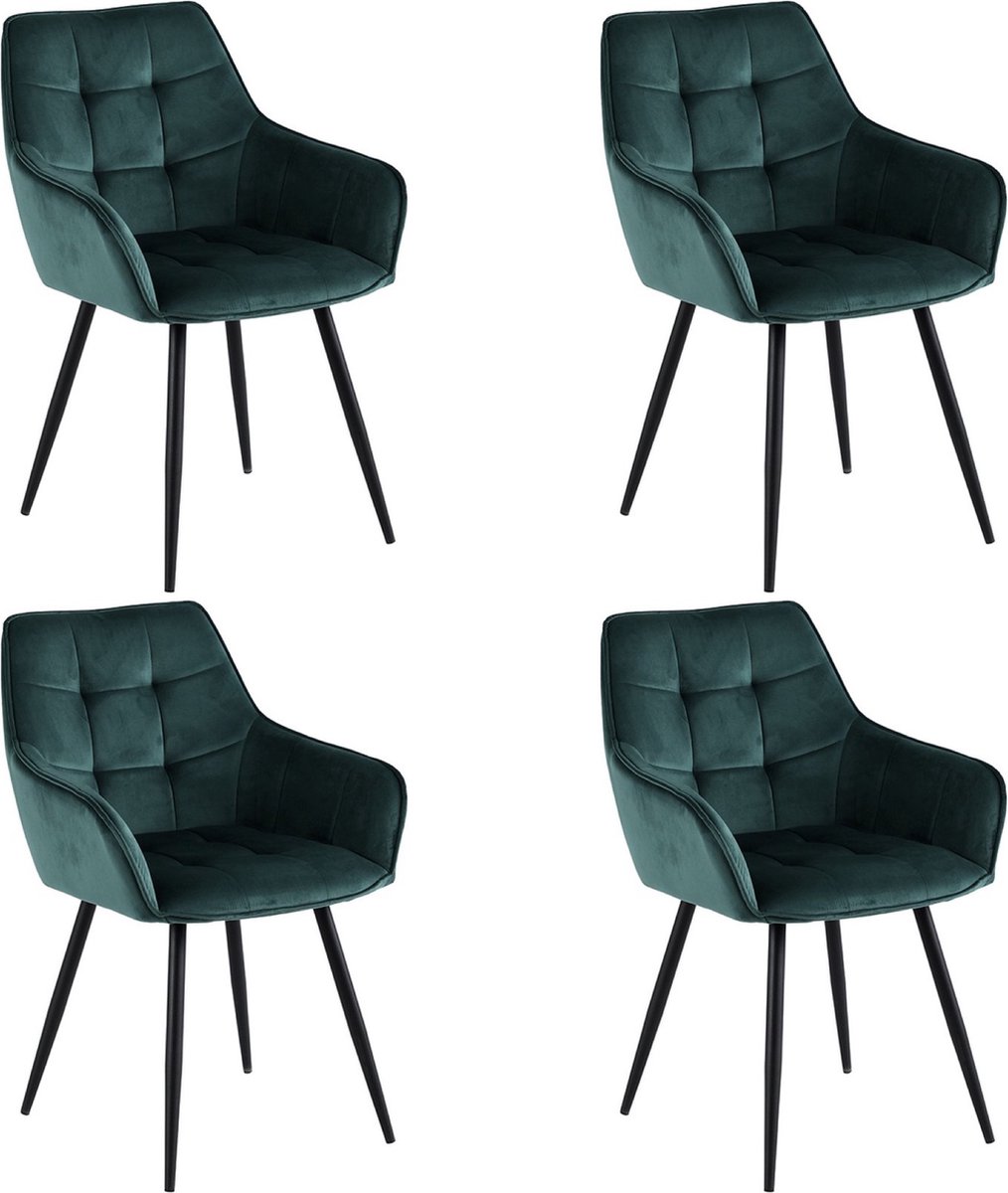 Colenis - Oriana Eetkamerstoel - Set Van 4 - Groen - Fluweel - Velvet - Industrieel