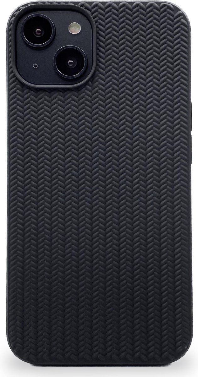 REBUS hoesje voor iPhone 14 Plus, (Knitted) [Siliconen], Randbeschermende, slanke harde hoes met een charmant gebreid ontwerp. (Black)