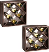 2x Houten wijnflessen rekken/wijnrekken vierkant voor 32 flessen 25 x 50 x 50 cm - Woonaccessoires/decoratie - Wijnflesrek/wijnrek