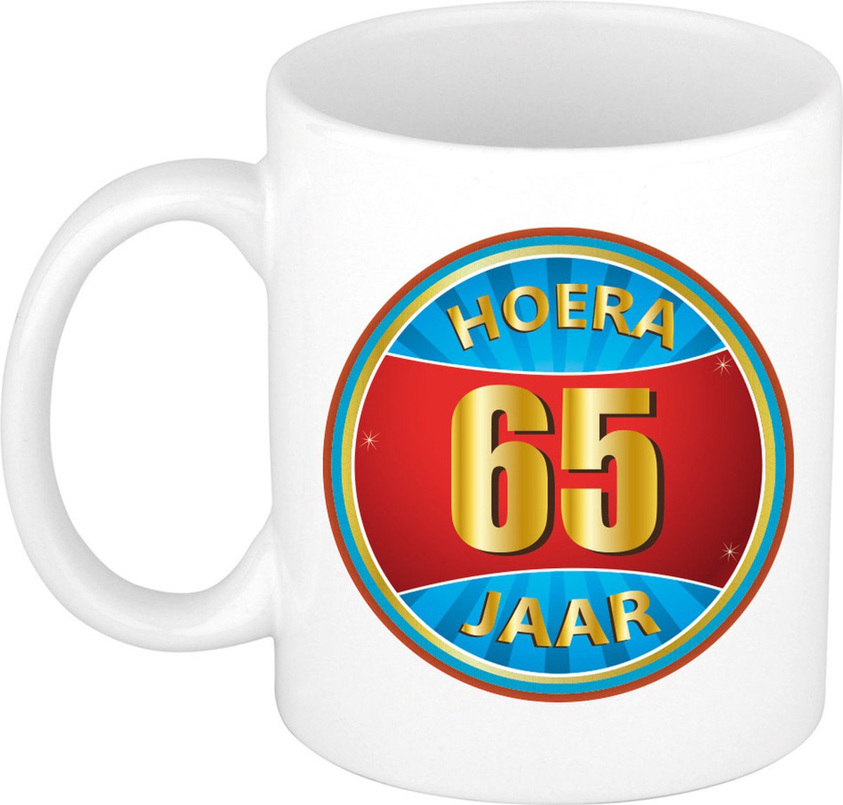 Verjaardag mok / beker - hoera 65 jaar - 300 ml - verjaardagscadeau / kado