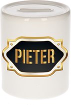 Tirelire cadeau naam Pieter avec emblème doré - cadeau anniversaire / fête des pères / retraite / succès / merci