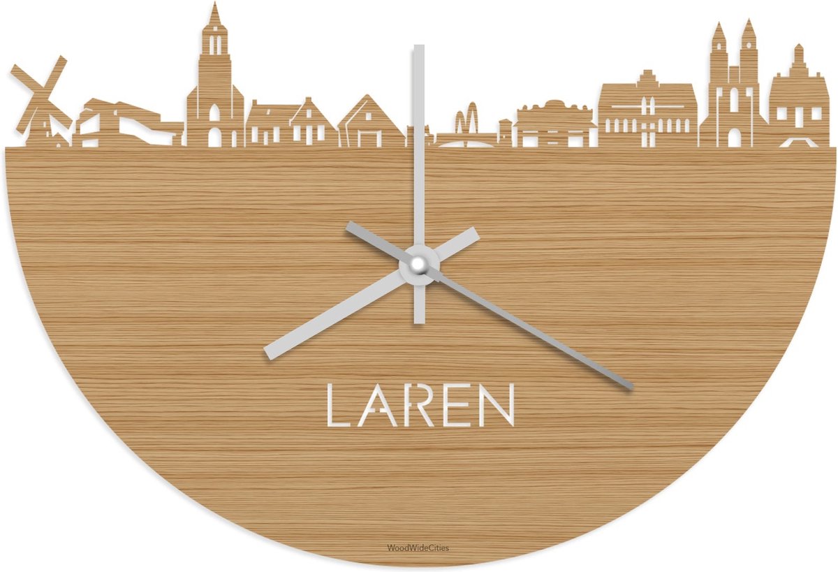 Skyline Klok Laren Bamboe hout - Ø 40 cm - Stil uurwerk - Wanddecoratie - Meer steden beschikbaar - Woonkamer idee - Woondecoratie - City Art - Steden kunst - Cadeau voor hem - Cadeau voor haar - Jubileum - Trouwerij - Housewarming - WoodWideCities