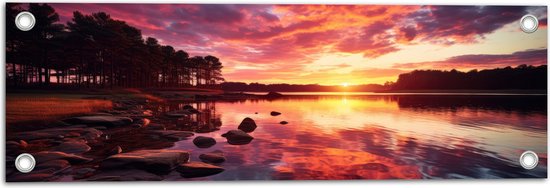 Tuinposter – Kleurrijke Zonsondergang bij Groot Meer - 60x20 cm Foto op Tuinposter (wanddecoratie voor buiten en binnen)