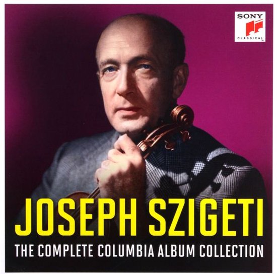 Portret van Joseph Szigeti die een viool vasthoudt, met de tekst "JOSEPH SZIGETI THE COMPLETE COLUMBIA ALBUM COLLECTION"