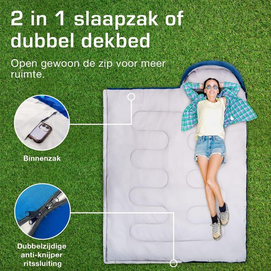 Active Era Premium Slaapzak - 250 GSM Vulling en Waterdicht - Met Binnenzak en Capuchon - 4 Seizoenen, voor Kamperen, Camping, Backpacken, Hiken, Festivals, Logeren, Buitenhuis - Volwassenen & Kinderen - 210x75cm - Blauw van Active Era — afbeelding 3