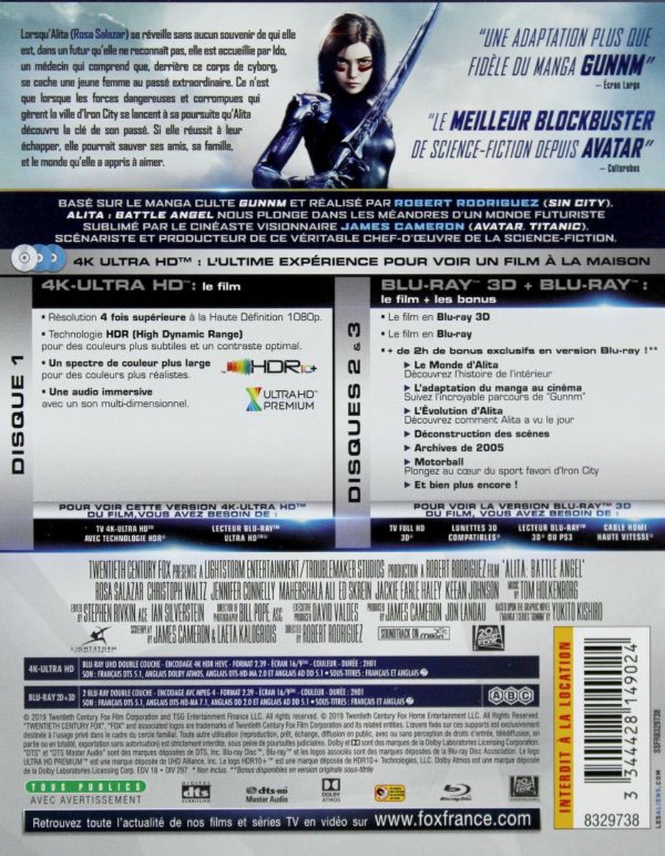 Alita: Battle Angel [Blu-Ray 4K]+[Blu-Ray 3D]+[Blu-Ray]-