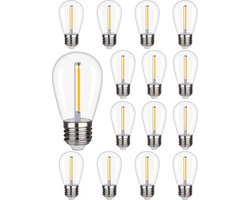 15x E27 LED Filament lamp - 1 Watt - 2700K warm wit - S14 - voor 12V aansluiting - Plastic