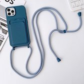 Mobigear Lanyard Card Telefoonhoesje geschikt voor Apple iPhone 15 Pro Max Siliconen Hoesje met koord en Pasjeshouder - Donkerblauw