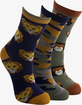 3 paar jongens sokken met stoere dierenrpint - Blauw - Maat 31/34
