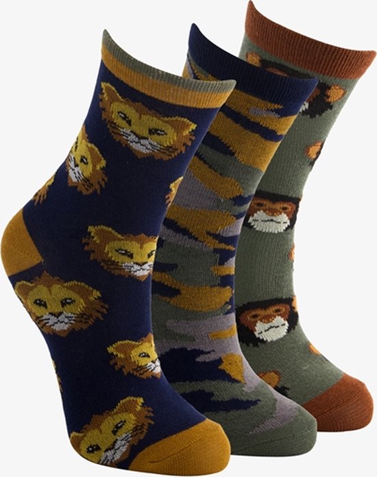 3 paar jongens sokken met stoere dierenrpint - Blauw