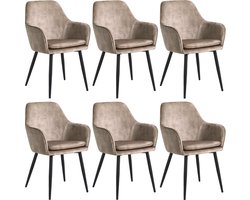 Colenis® - Levan eetkamerstoel - Set Van 6 - Champagne - Adoré Velvet - Industrieel - Met armleuning