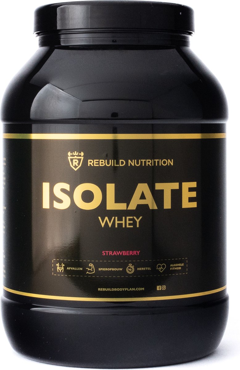 Goedkoopste Rebuild Nutrition Whey Isolaat - Aardbei smaak - Proteïne poeder - Eiwit Shakes - Whey Protein Isolate Eiwitpoeder - 36 Eiwitshakes - 900 gram