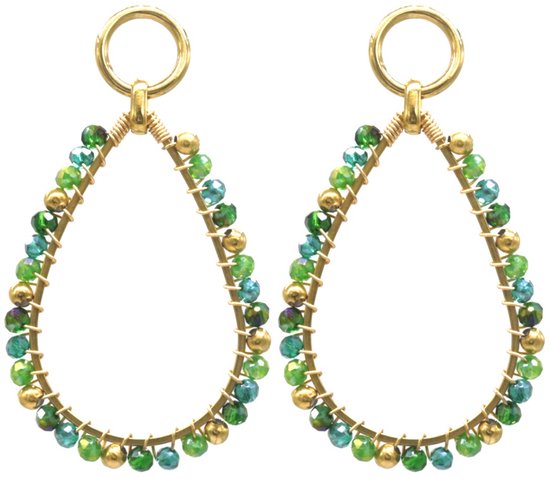 Boucles d'oreilles avec perles de verre - Boucles d'oreilles pendantes - Acier inoxydable - 5,5x3 cm - Vert