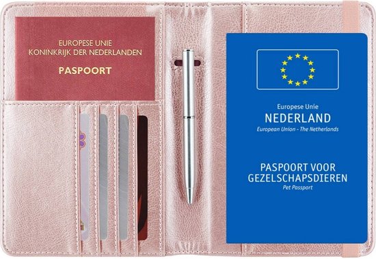 Dierenpaspoort Hoesje - Dubbel Paspoorthouder met Anti Skim Bescherming - Roze