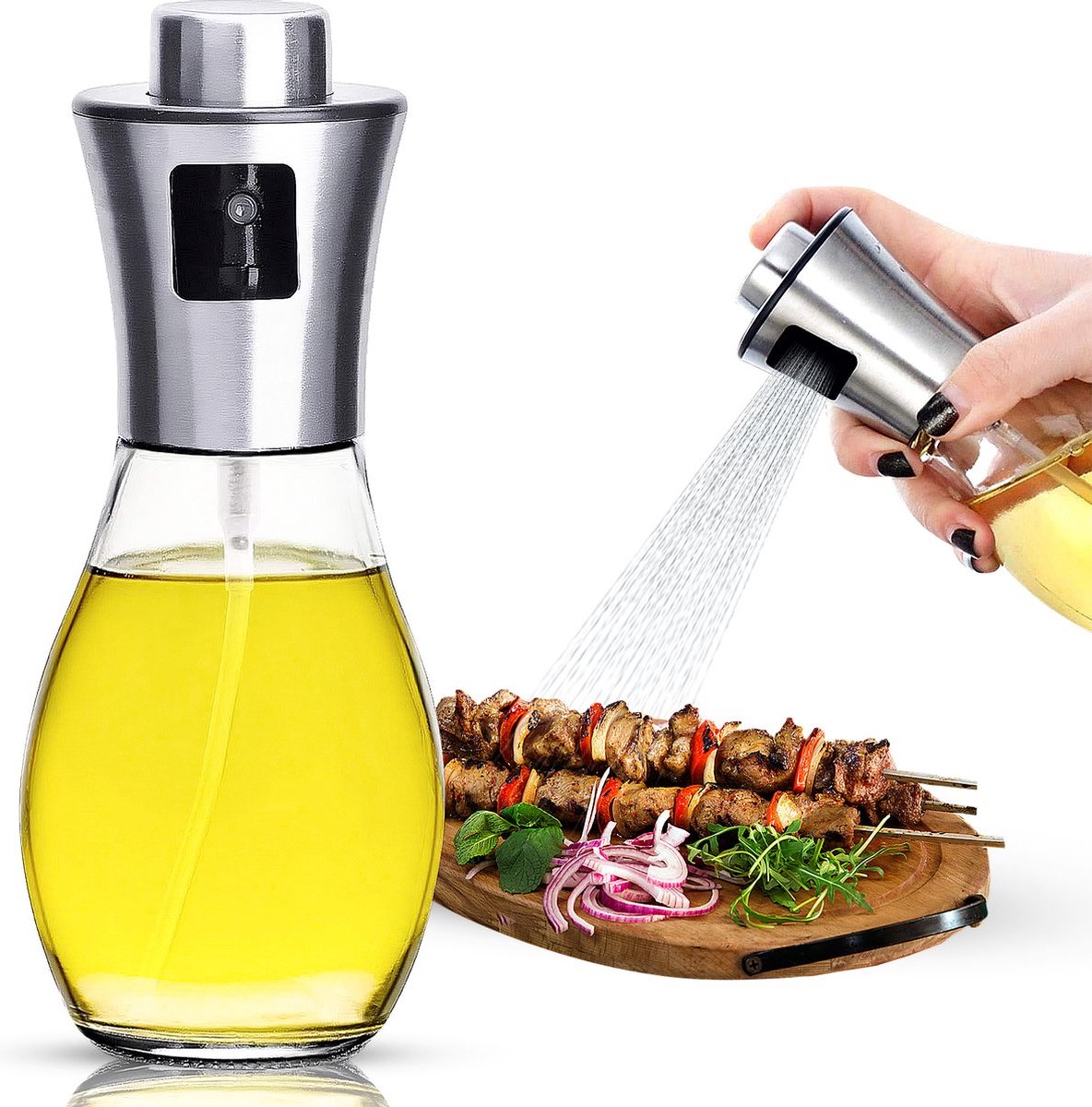 Jumada's - Allkinds Olijfolie Sprayer \- Keukengerei \- Olie & Azijnstel \- Olie Diffuser \- Oliesprayer \- Olijfolie Verstuiver Fles voor Keuken \- Azijnspray \- Olie Pomp Bakspray \- RVS \- Navulbaar