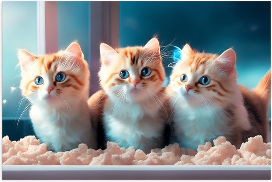 Poster (Mat) - Drie Aandoenlijke Roodharige Kittens - 60x40 cm Foto op Posterpapier met een Matte look