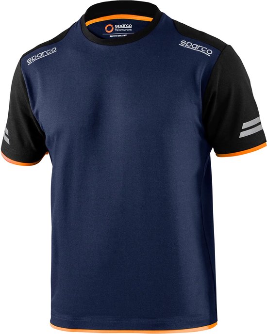 Sparco TECH T-Shirt - Stijlvol en veilig - Marineblauw/Oranje - Maat XXL