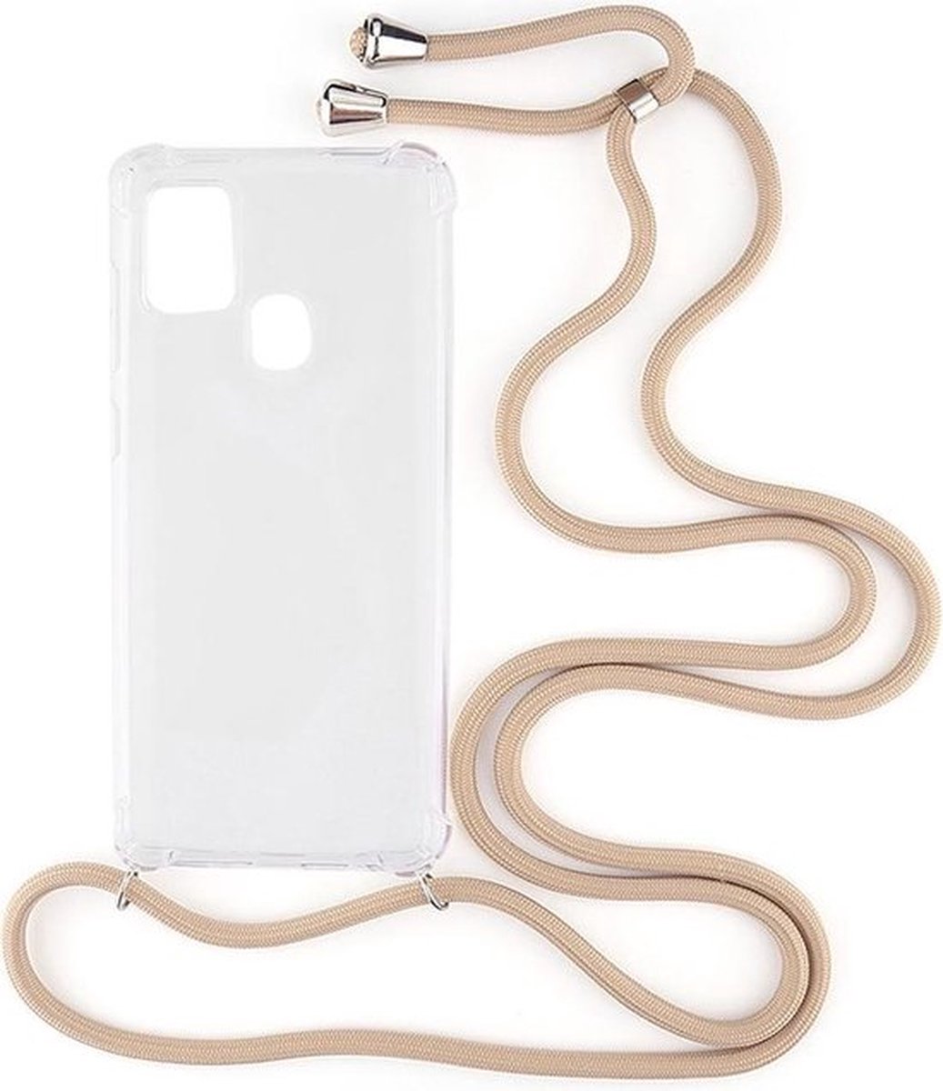 Shop4 - Geschikt voor Samsung Galaxy A21s Hoesje - Zachte Back Case met Koord Beige