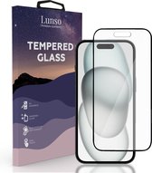 Lunso - Geschikt voor iPhone 15 - Gehard Beschermglas - Full Cover Screen protector - Black Edge