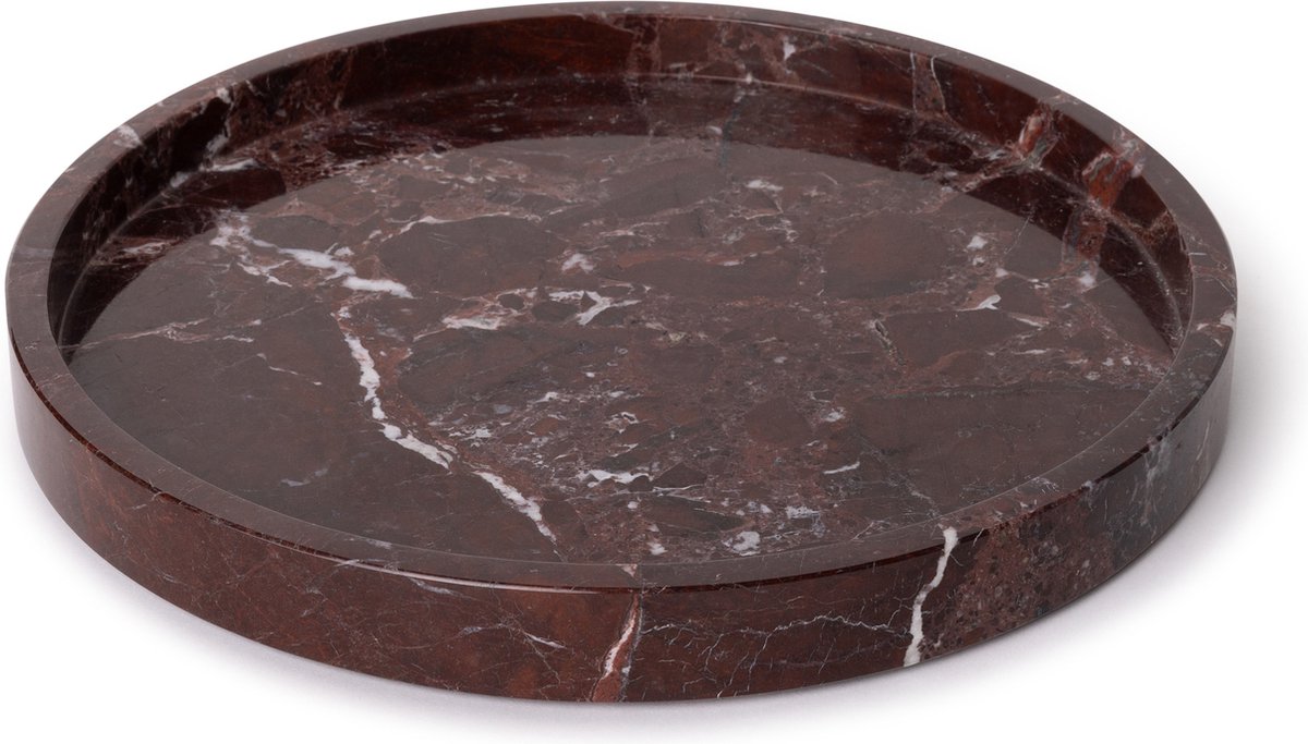 MOOISA - Marmer dienblad rond met rand rood - Tray Ø30cm - MOOISA - rond marmer dienblad - vierkant marmer dienblad - decoratie schaal - tapasplank - serveerplank