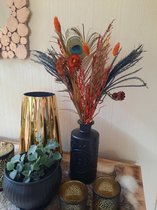 Vaas met droogbloemen | Mat zwart | Droogbloemen | Pauwenveer | Cadeau voor vrouw | Herfst decoratie | Verjaardag | Najaar | 50 cm.