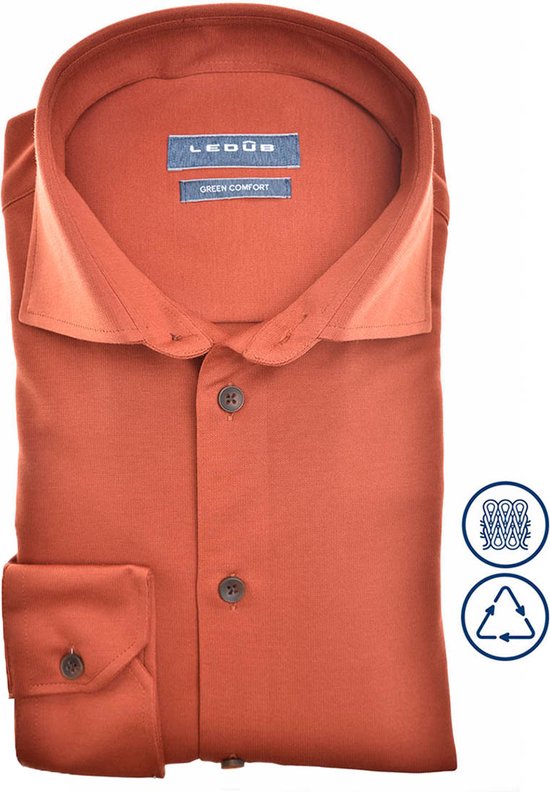 Ledub modern fit overhemd - jersey - donkeroranje - Strijkvriendelijk - Boordmaat: