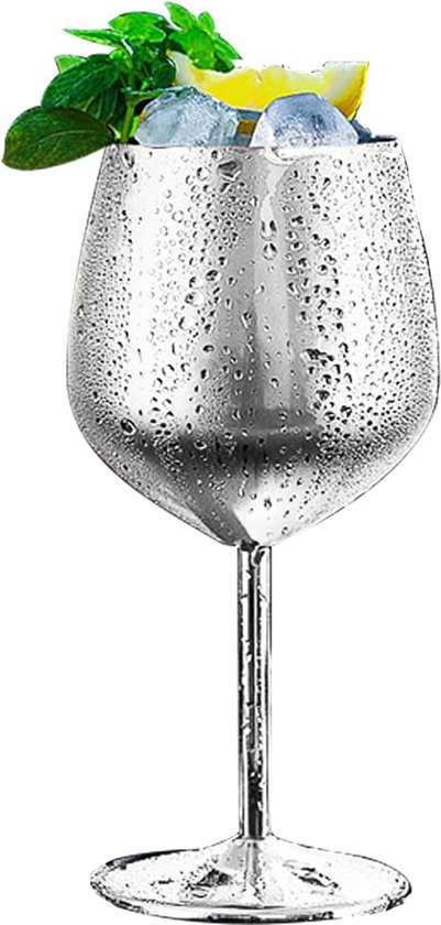 Wijnglas, 350 ml, roestvrij staal, rode wijnglazen, onbreekbare wijnglazen, champagne- en cocktailglazen, geschikt voor feestjes en outdoor-evenementen (zilver)