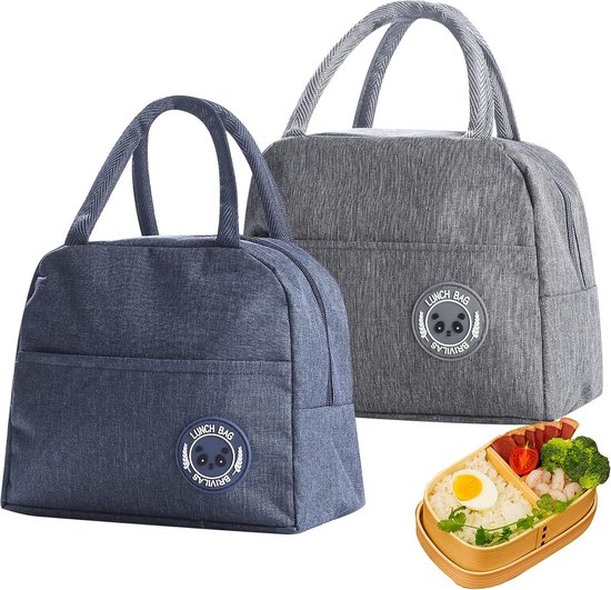 CATTY Lot De 2 Sacs Isothermes Lunch Bag – Grand Format, Étanché & Ultra Résistant, Bleu Foncé & Marron – Idéal Bureau, École, Pique-Nique & Camping
