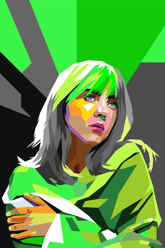 Billie Eilish Poster | Muziekposter | Billie Eilish Pop Art | Groen | Pop Poster | Wanddecoratie | Muurposter | 51x71cm | Geschikt om in te lijsten