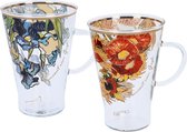 Tasse unique en verre peint au café, latte, cappuccino, thé, chocolat chaud avec « Iris » et « Tournesols » de Vincent Van Gogh - 400 ml