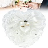 Romantisch ringkussen in hartvorm met fijne roze strass-steentjes en strik, ringhouder met kleine ringbox voor bruiloftsringen, verlovingsringen