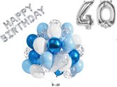 Luna Balunas 40 Jaar Ballonnen Set Zilver Blauw Helium - Verjaardag