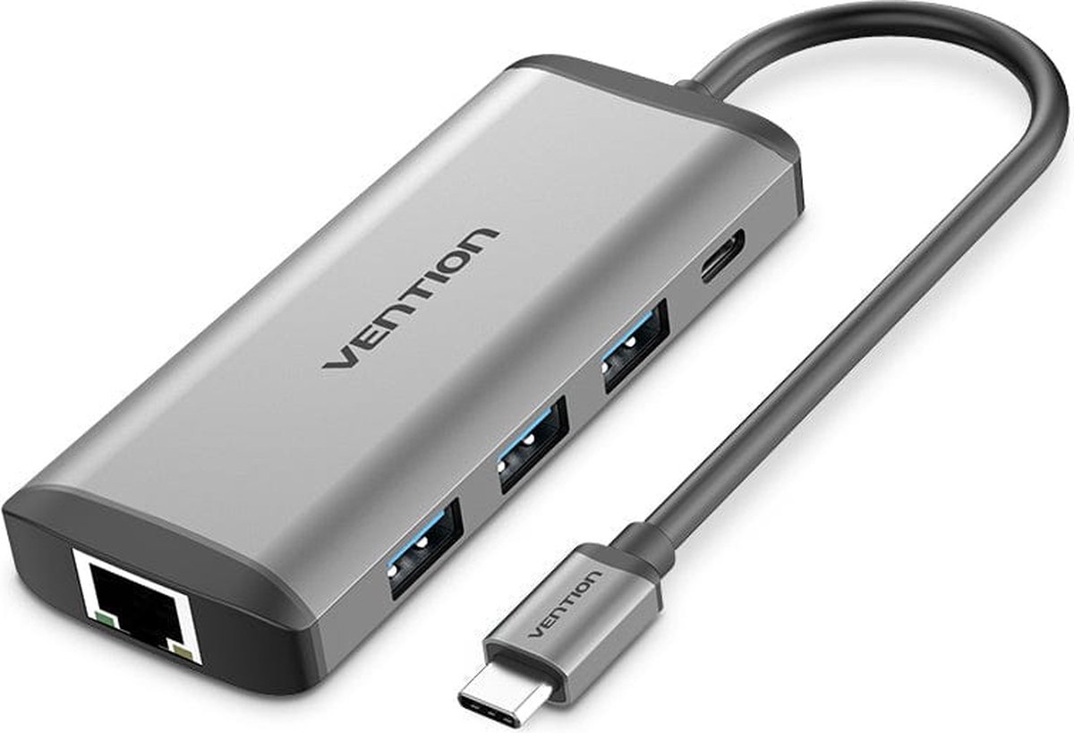 Vention USB C Hub met HDMI / USB3.0 / Ethernet / TF / SD / PD Oplaad poort