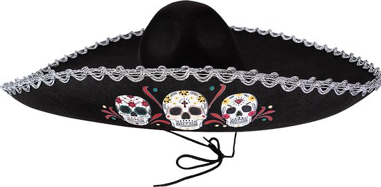 Funidelia | Mariachi Hoed Voor voor mannen - Mexicaanse schedel, Halloween, Day of the Dead (Dia de los Muertos), Horror - Accessoires voor Volwassenen, kostuum accesoires - Zwart