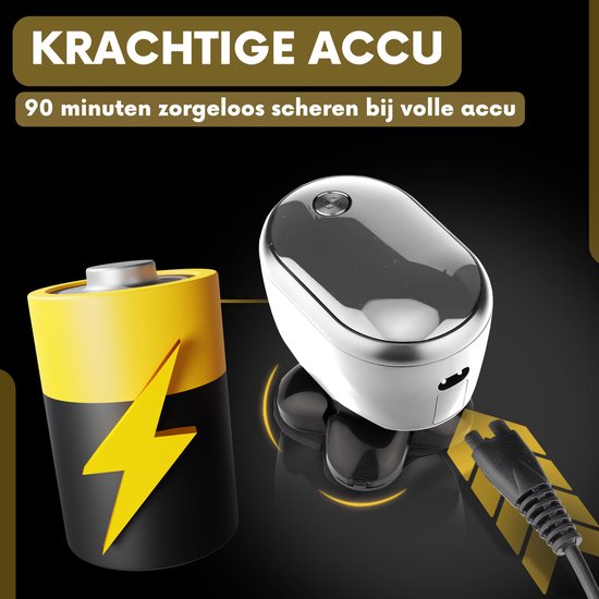 Krachtige accu met 90 minuten scheren na een volle lading.