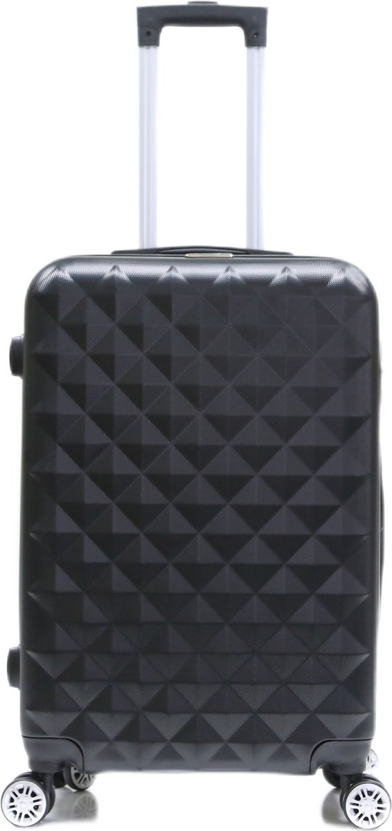 Handbagage koffer maat S trolley Black Prism – Lichtgewicht koffer met cijferslot – Reiskoffer op 4 dubbele zwenkwielen – Hardcase koffer – ABS – Zwart - ca. 55x36x22 cm