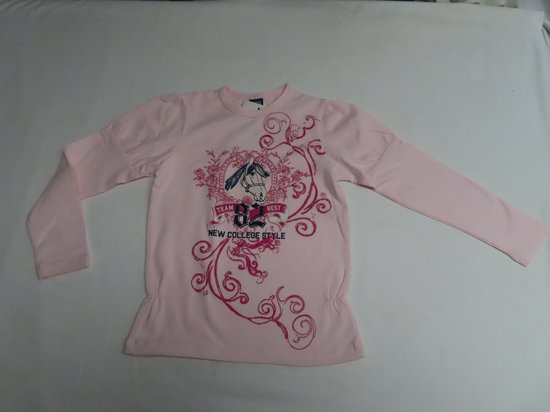 T shirt - Meisje - Lange mouwen - Paard - Licht roze - 4 jaar 104