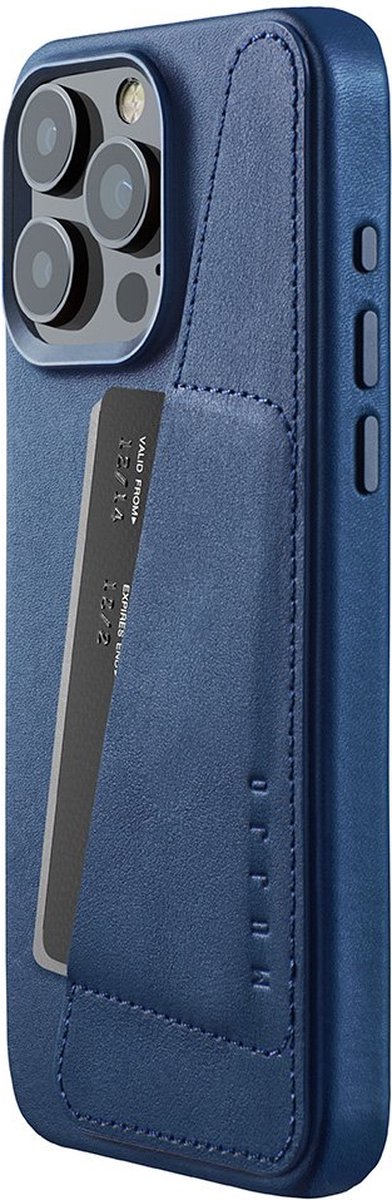 Mujjo - Full Leather Wallet geschikt voor iPhone 15 Pro Max - blauw