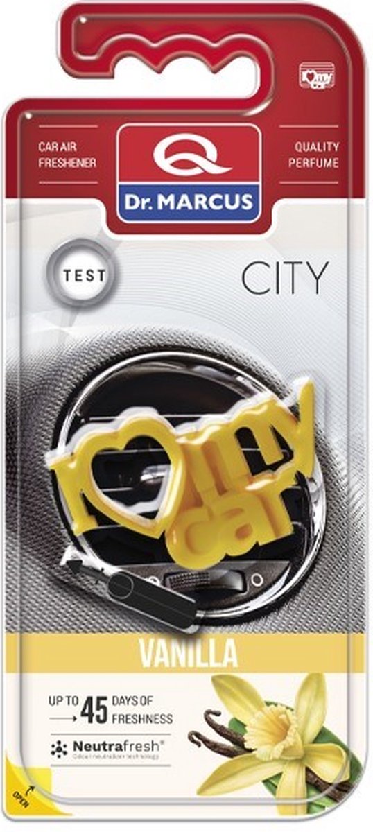 Goedkoopste Dr. Marcus Vanilla City I Love My Car autogeurtje met neutrafresh technologie - Luchtverfrisser auto - Tot 45 dagen geurverspreiding - 20 Gram