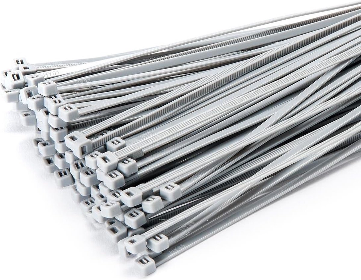 Set van 100 zilverkleurige bindbanden voor het bevestigen van omheiningen, schaduwdoeken en hekken - 300 mm x 3,6 mm