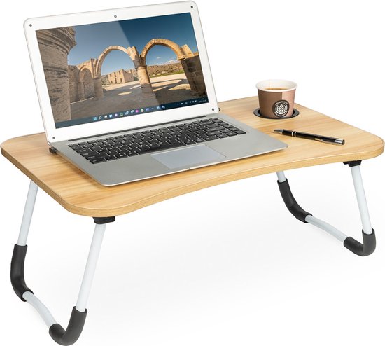 Bedtafels - Laptopstandaard - Laptoptafel - Schoottafel - Bedtafel -Walnoot - Opvouwbaar - Met bekerhouder - 60 x 40 x 27cm