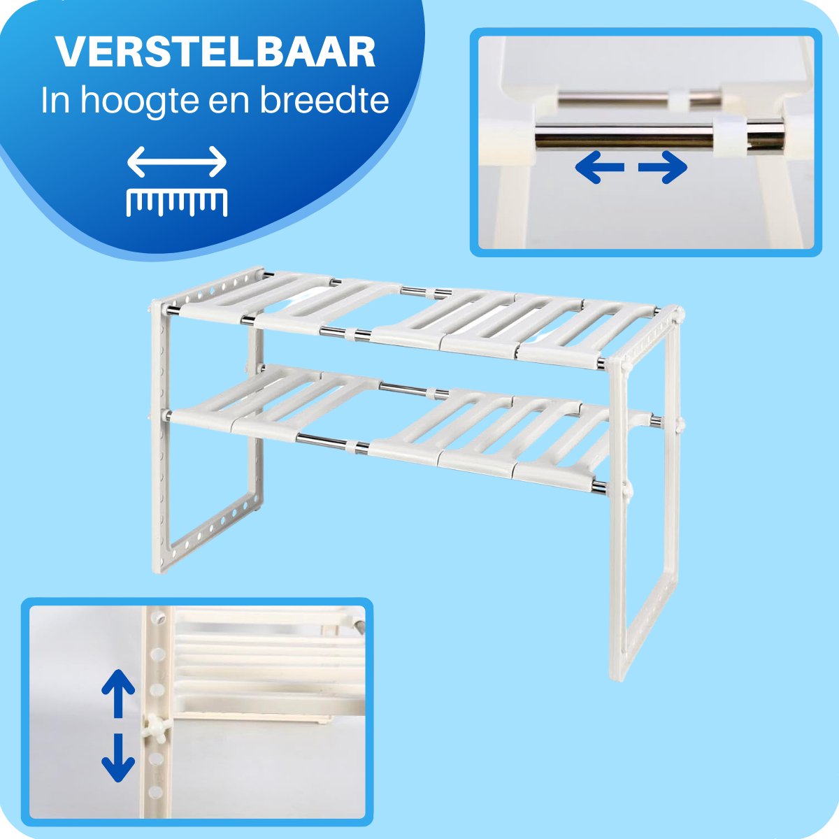 JT Products Gootsteenkast Organizer – Gootsteenrek – Uitrekbaar 53 Tot 75 cm Breed – Inclusief Nederlandse Handleiding - Keuken Kast Organizers – Opbergrek – Ladekast – Keukenkastorganizers - Aanrecht – Gootsteenkastrek – Keukenkast Rek – Pannenrek — cadeau in Cadeau-ideeën - foto 5