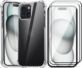 Hoesje geschikt voor iPhone 15 - 2x Screen Protector FullGuard - Back Cover Case ShockGuard Transparant & Screenprotector