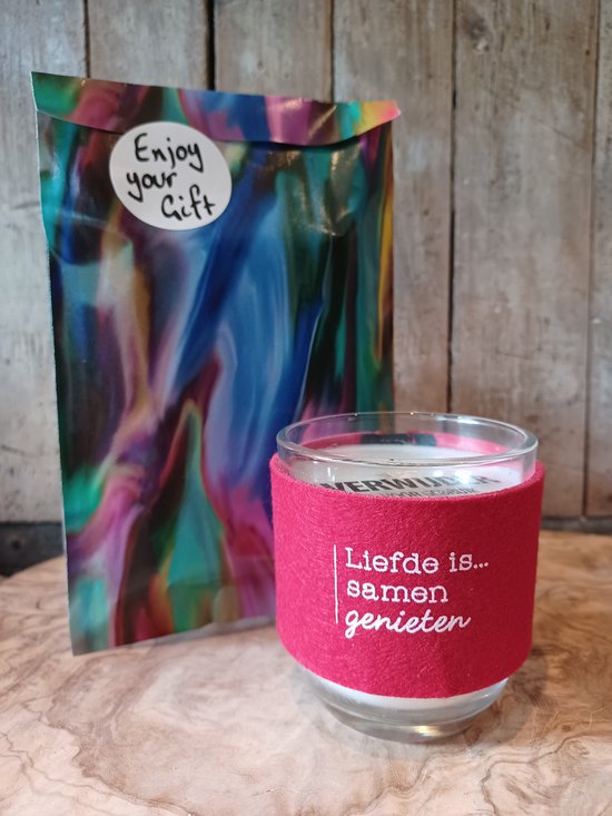 Kaars-Kaars in glas-Liefde is-Samen genieten-Lucifers-Valentijn-Cadeau-Giftset-Cosy Candle-Verjaardag-Feest-Huwelijkscadeau-20-Branduren-Kaarsengeschenkset-Musthave-Elegant-Luxueus-Gezelligheid-Knus-Kerst-Kerstcadeau-Sinterklaas