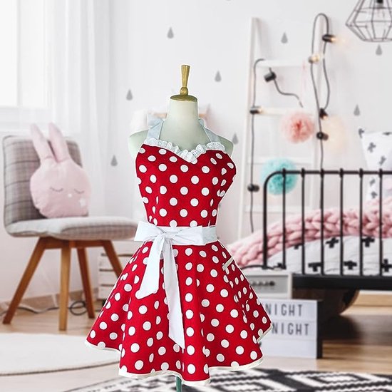 Joli Chéri Rétro Tablier Cuisine Artisanat à Pois Coton