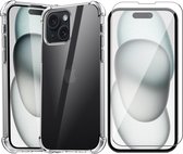 Hoesje geschikt voor iPhone 15 - Screen Protector GlassGuard - Back Cover Case ShockGuard Transparant & Screenprotector
